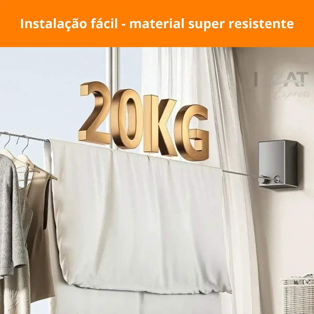 Varal invisível retrátil de aço inox resistente tazzi