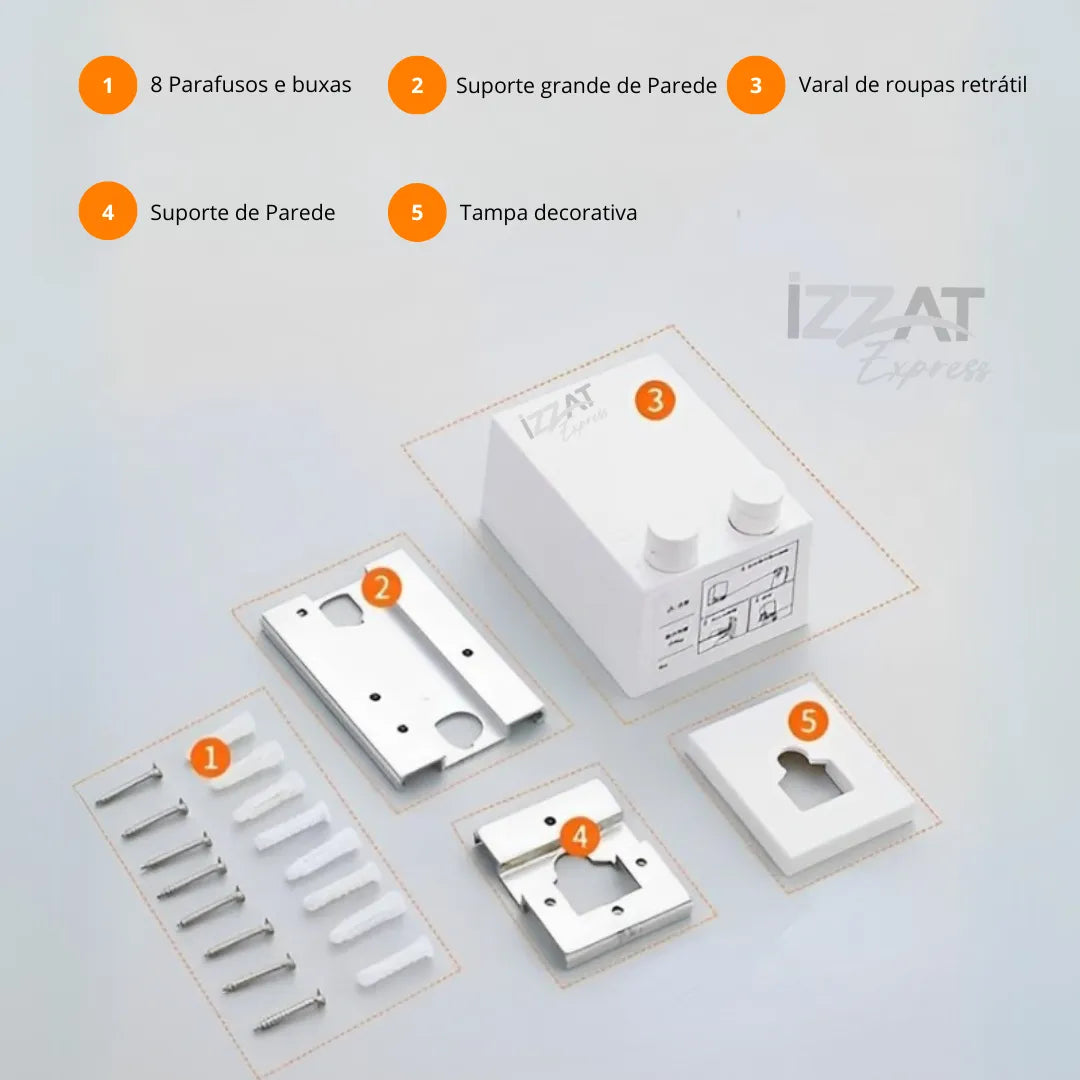 Varal invisível retrátil de aço inox resistente tazzi