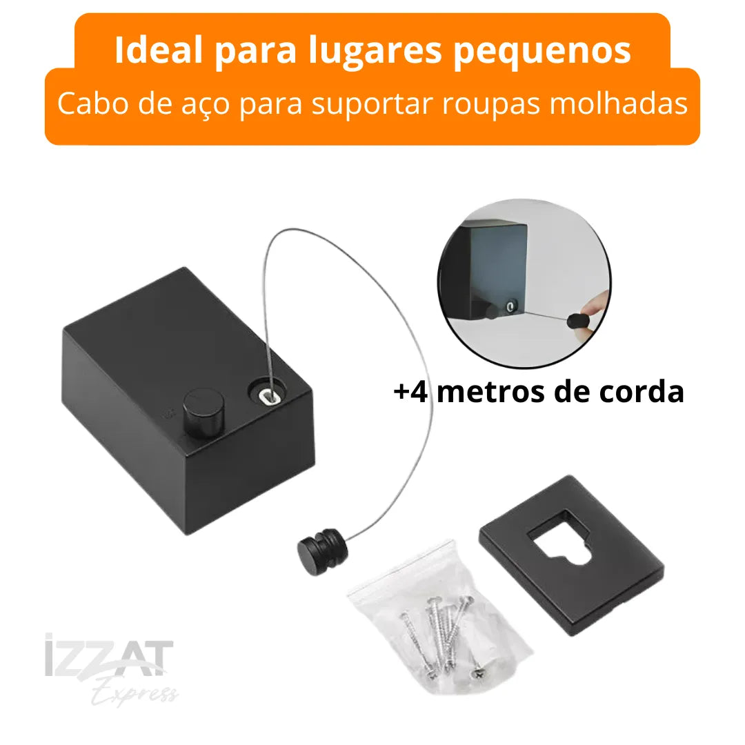 Varal invisível retrátil de aço inox resistente tazzi