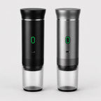 The two Tazzi finishes side by side: matte black on the left and brushed metal on the right
